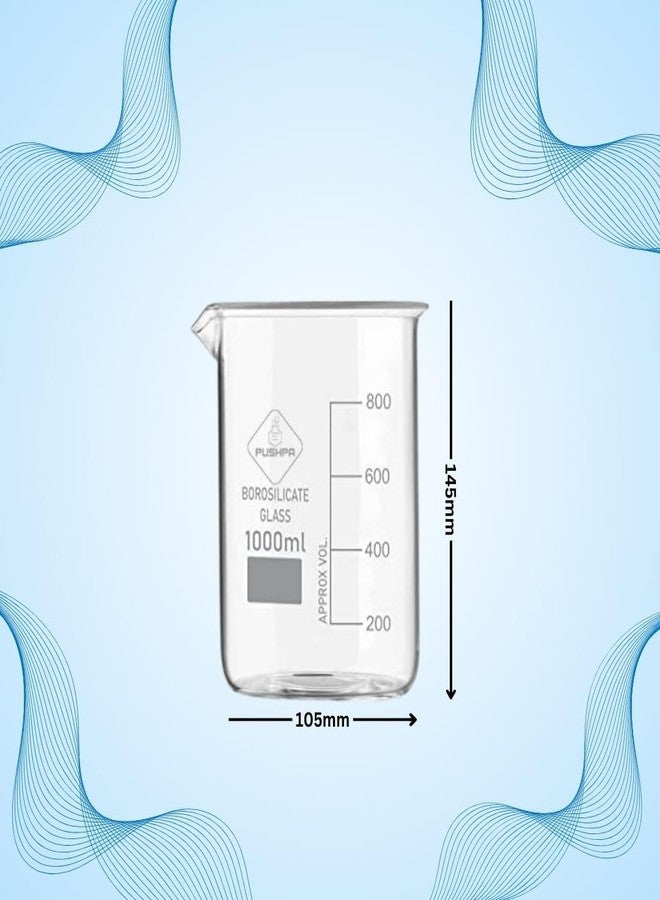 PUSHPA Borosilicate Glass Measuring Beaker with Graduation Marks for School Colleges and Chemistry Lab (1000ML, 1) - Image 2